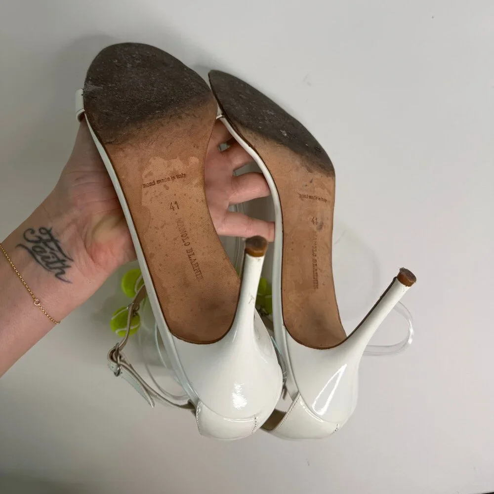 Manolo Blahnik (Tennis) White Patent Leather Sandals - Picture 10 of 11